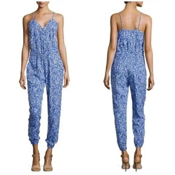 Lilly Pulitzer Melba Jumpsuit One Piece Chasing Tail Indigo Blue Fish Print XS - Picture 1 of 7